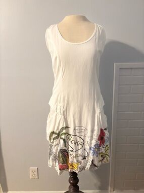 Desigual White Sleeveless Aloha Print Swim Cover-Up